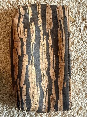 Cork Pattern Zip Cosmetic Bag in Tan and Black